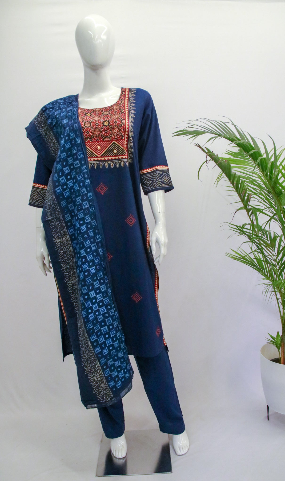 Cotton Blue Dupatta Set