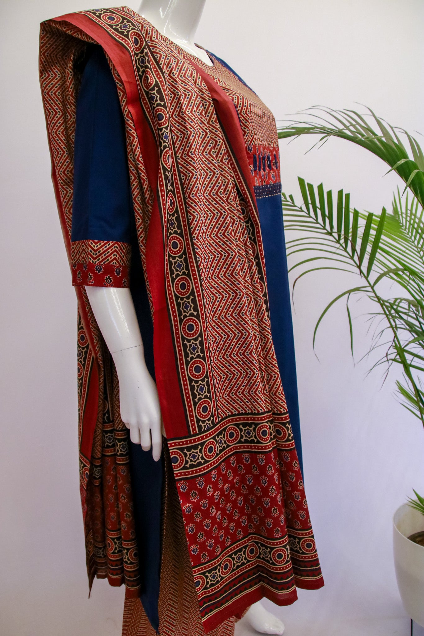 Blue Cotton Ajrakh Dupatta Set