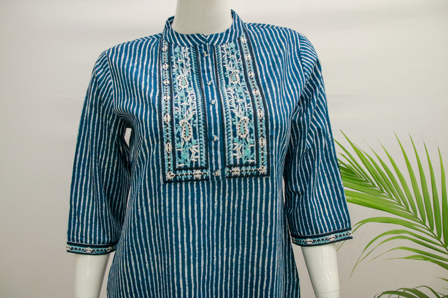 Blue Cotton Stripes Dupatta Set