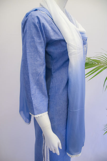 Blue Cotton Dupatta Set