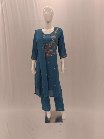 Blue Embroidery Cotton Dupatta Set