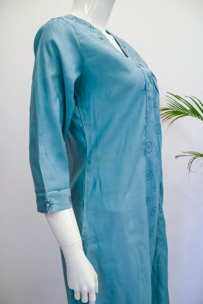 Blue Muslin Silk Top & Pant Set