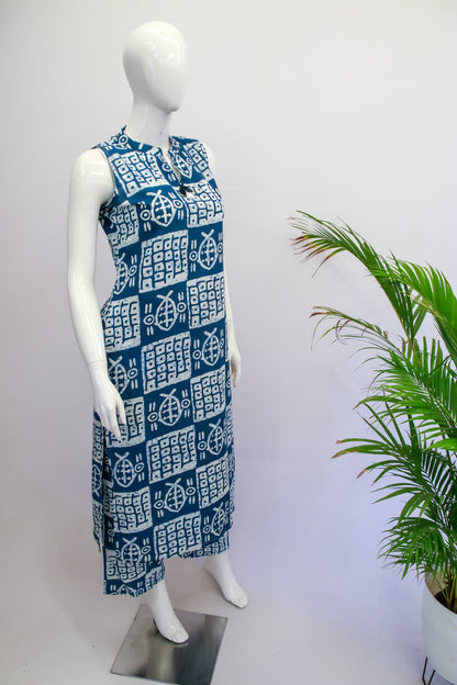 Blue Sleeveless Cotton Top and Pant Set