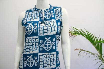 Blue Sleeveless Cotton Top and Pant Set