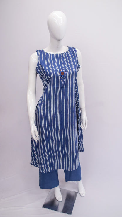 Blue Striped Sleeveless Top & Pant Set