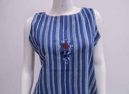 Blue Striped Sleeveless Top & Pant Set