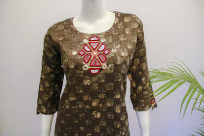 Brown Batik Dupatta Set