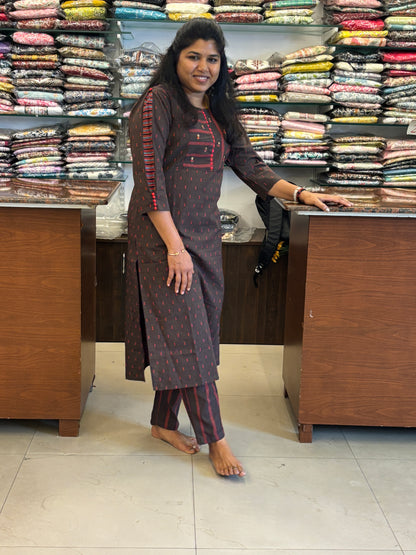 Brown Handloom Cotton Top and Pant Set