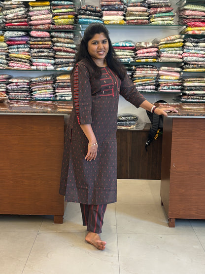 Brown Handloom Cotton Top and Pant Set