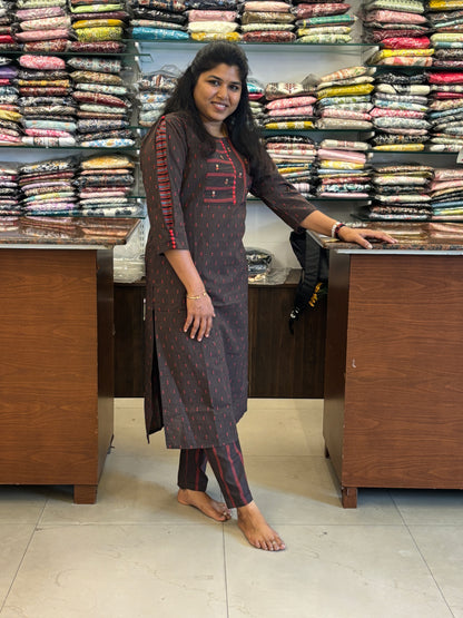 Brown Handloom Cotton Top and Pant Set