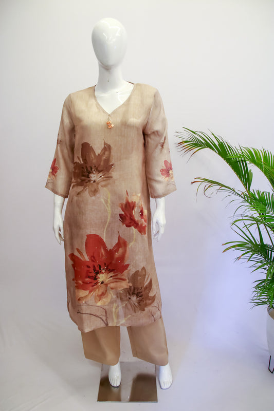 Brown Linen Top and Pant Set
