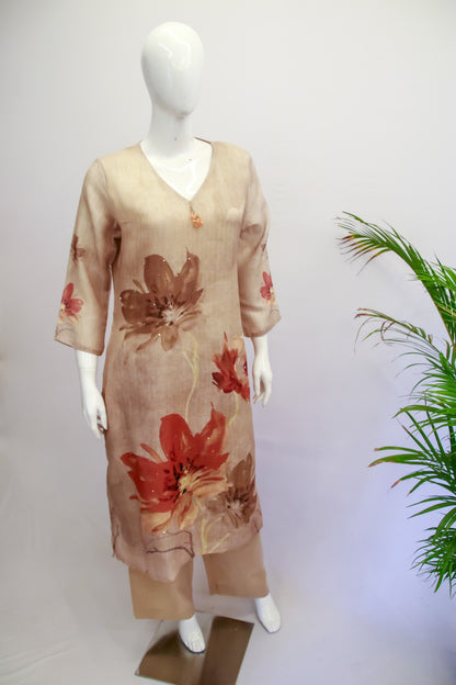 Brown Linen Top and Pant Set