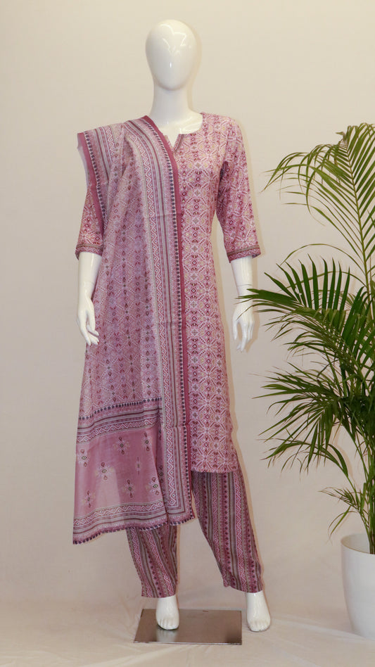 Capsule Rayon Pink Dupatta Set