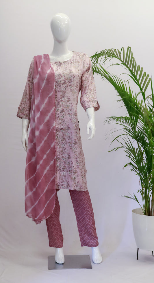 Capsule Rayon Pink Dupatta Set