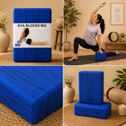 Blue high-density EVA yoga block for stretching, balance, flexibility and yoga support – Udojas Sutra