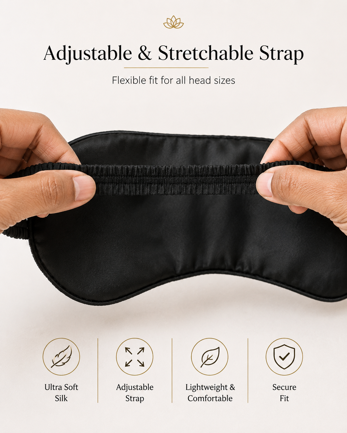 Premium Silk Eye Mask – Soft & Lightweight Sleep Mask for Travel, Relaxation & Meditation – Black