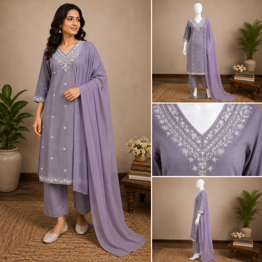 Lavender Cotton Dupatta Set