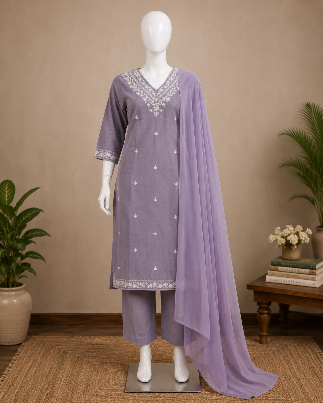 Lavender Cotton Dupatta Set