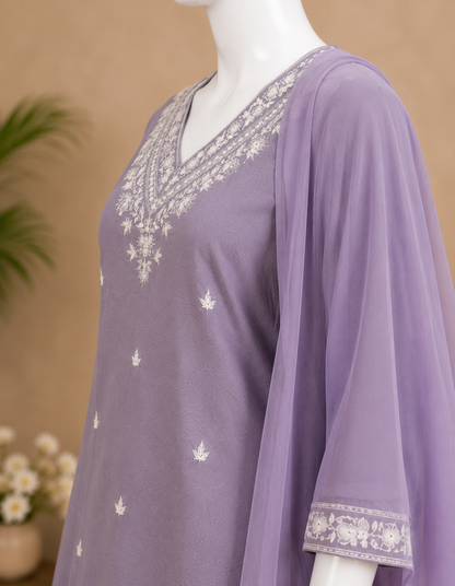 Lavender Cotton Dupatta Set