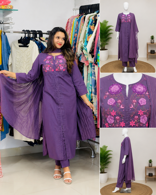 Cotton Purple Dupatta Set