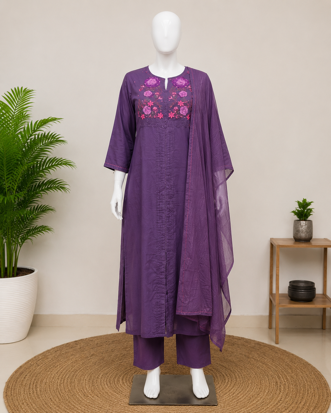 Cotton Purple Dupatta Set