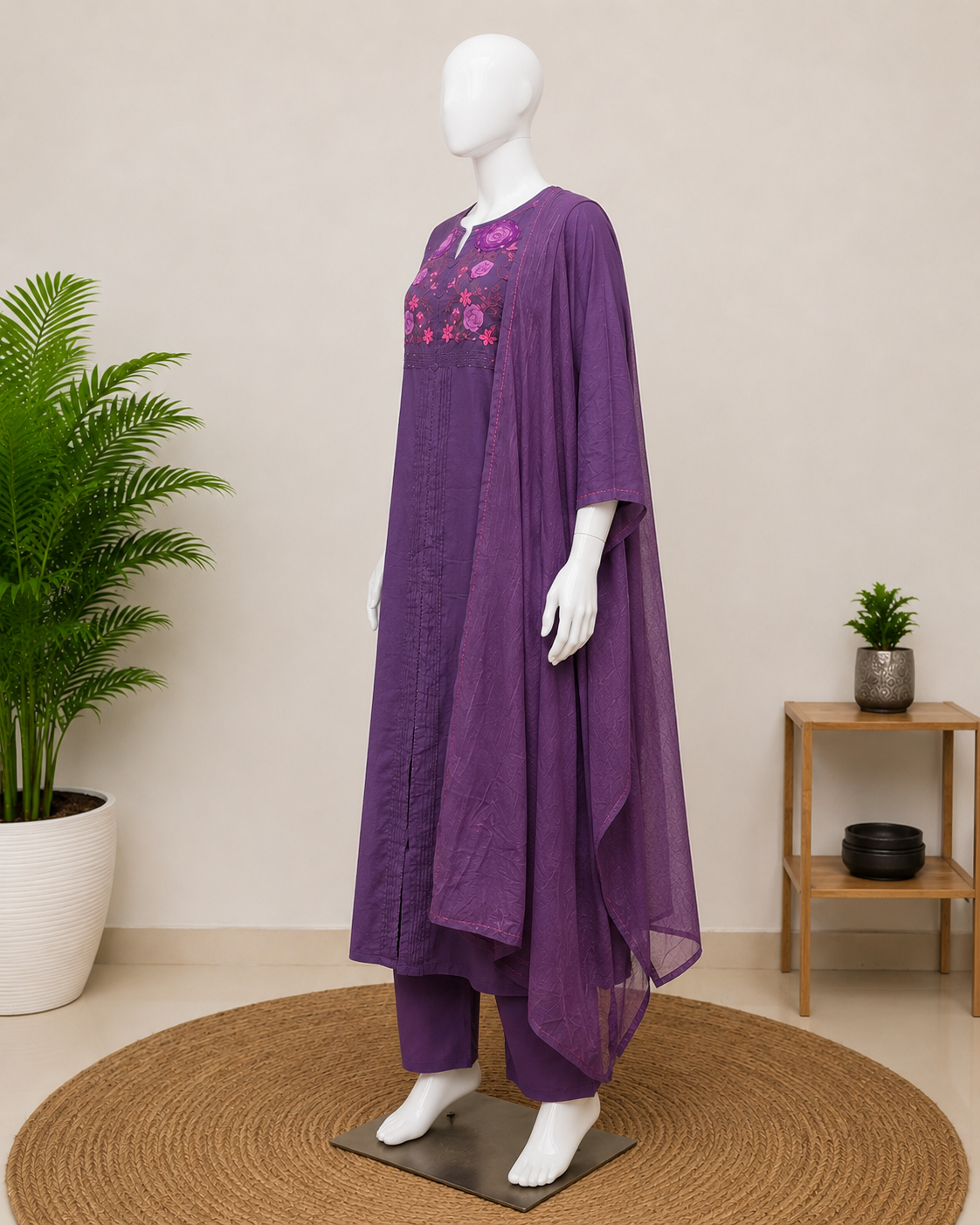 Cotton Purple Dupatta Set