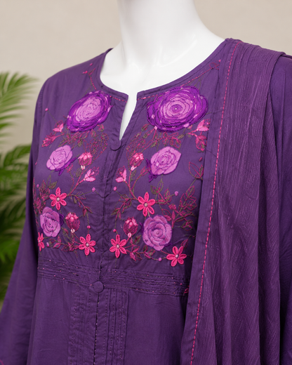 Cotton Purple Dupatta Set