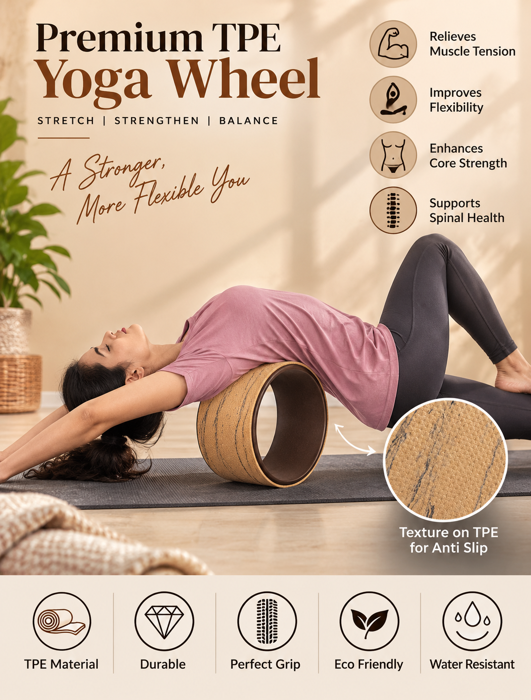 Premium Cork Yoga Wheel  (Regular Size) for Back Bends, Stretching & Flexibility (Copy) (Copy) (Copy)