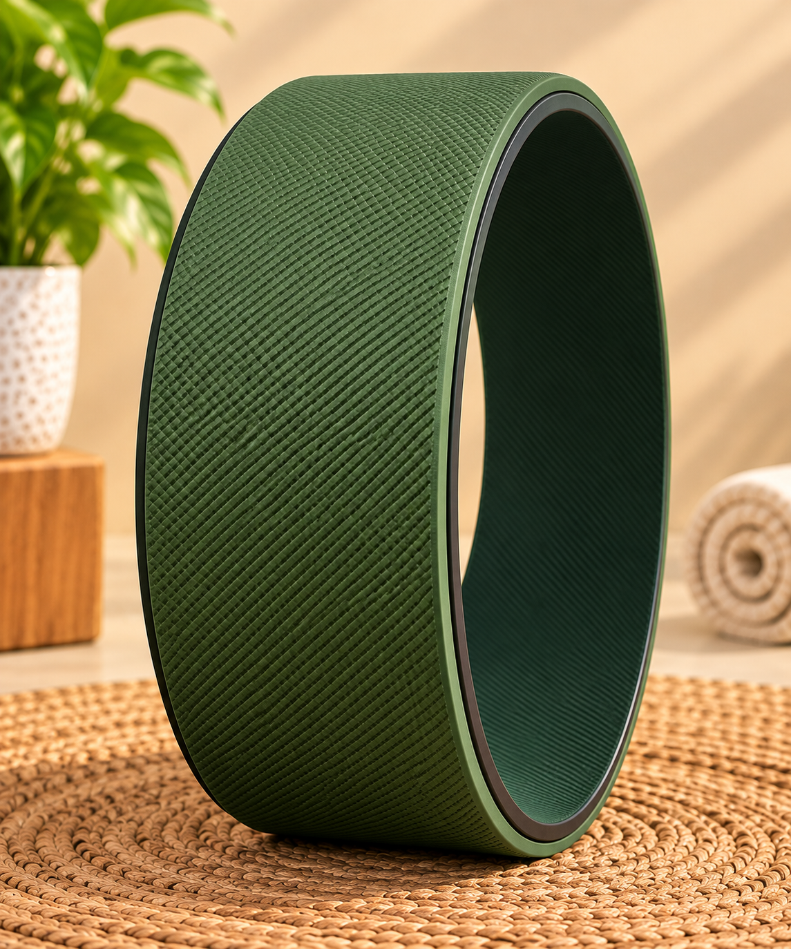 Premium Green Yoga Wheel  Big for Back Bends, Stretching & Flexibility
