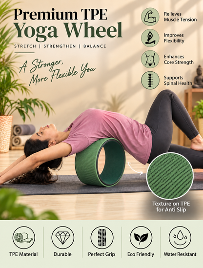 Premium Green Yoga Wheel  Big for Back Bends, Stretching & Flexibility