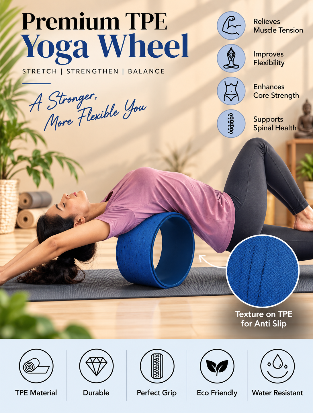 Premium Blue Yoga Wheel  (Regular Size) for Back Bends, Stretching & Flexibility (Copy) (Copy)