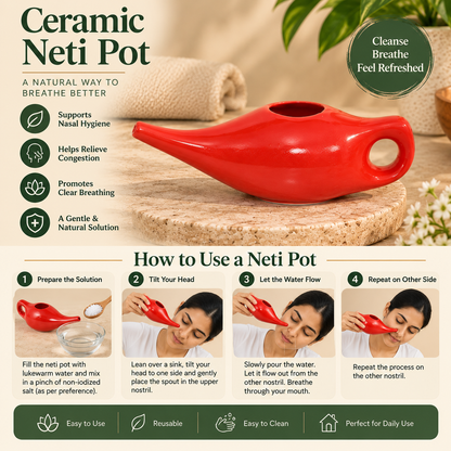 Ceramic Orange Neti Pot | Jal Neti Pot for Nasal Cleansing & Jala Kriya