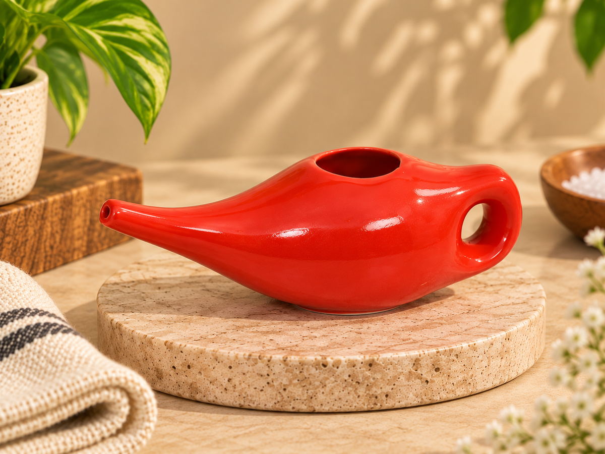 Ceramic Orange Neti Pot | Jal Neti Pot for Nasal Cleansing & Jala Kriya
