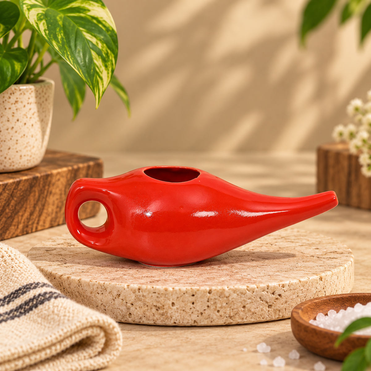 Ceramic Orange Neti Pot | Jal Neti Pot for Nasal Cleansing & Jala Kriya