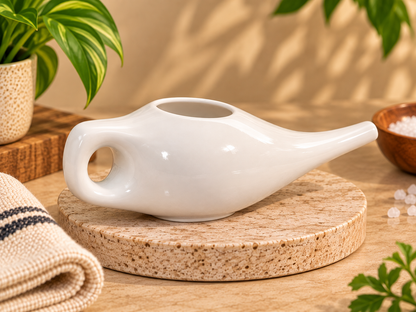 Ceramic White Neti Pot | Jal Neti Pot for Nasal Cleansing & Jala Kriya
