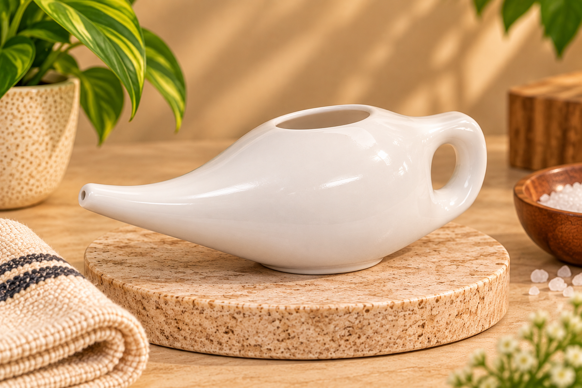 Ceramic White Neti Pot | Jal Neti Pot for Nasal Cleansing & Jala Kriya