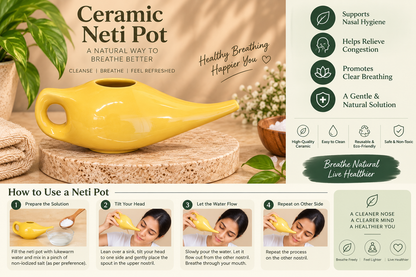 Ceramic Yellow Neti Pot | Jal Neti Pot for Nasal Cleansing & Jala Kriya