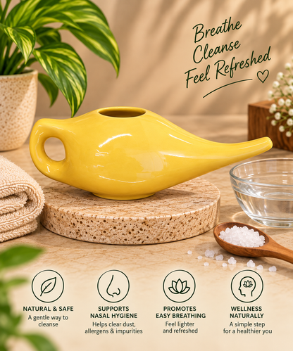 Ceramic Yellow Neti Pot | Jal Neti Pot for Nasal Cleansing & Jala Kriya