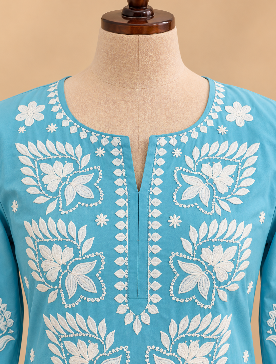 Sky blue Mul Cotton Chikankari embroidered kurta pant set with matching dupatta