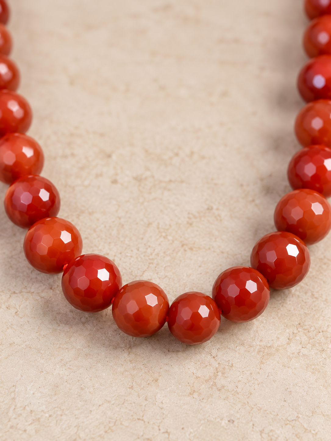 10-inch natural Red Agate crystal bead necklace with polished diamond-cut beads