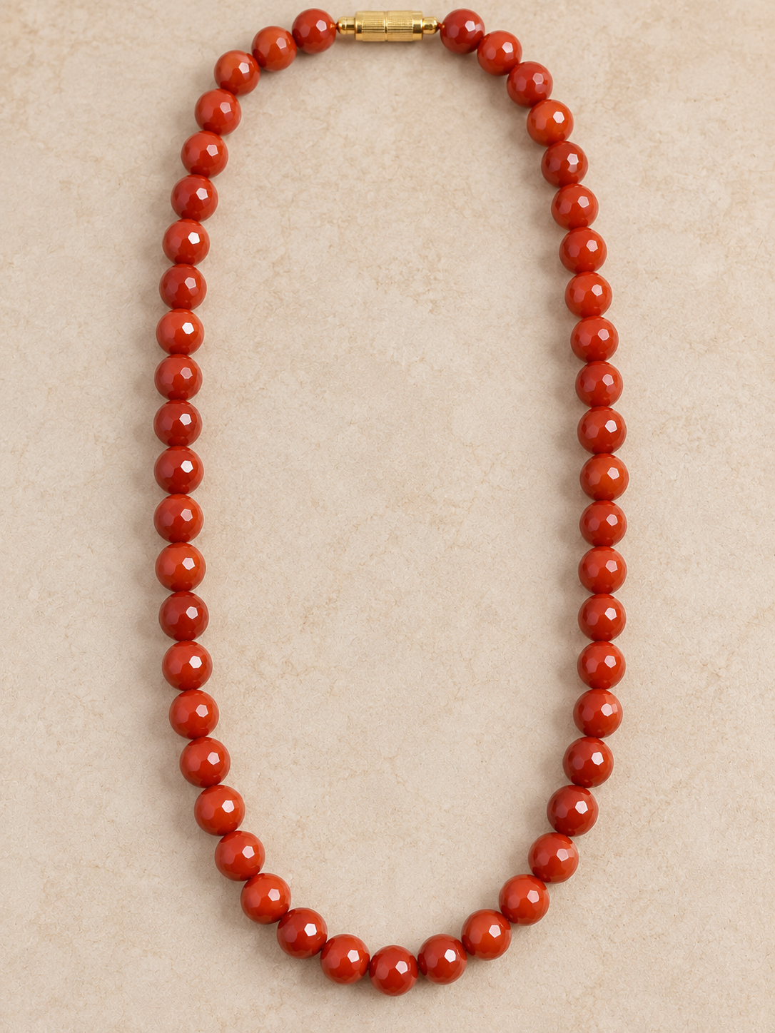 10-inch natural Red Agate crystal bead necklace with polished diamond-cut beads