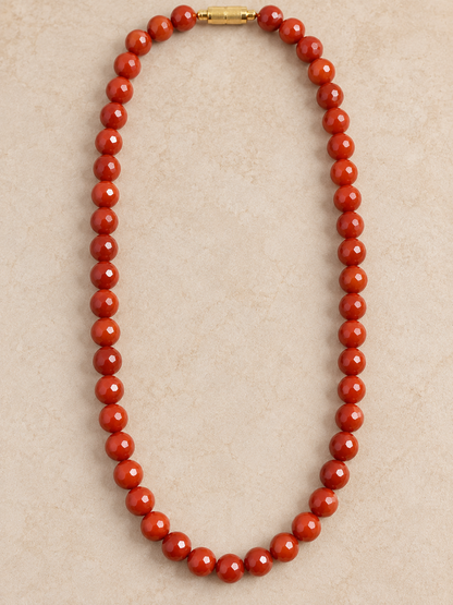 10-inch natural Red Agate crystal bead necklace with polished diamond-cut beads