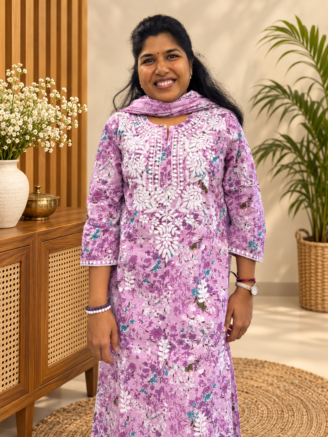 Lavender Floral Embroidered Salwar Set