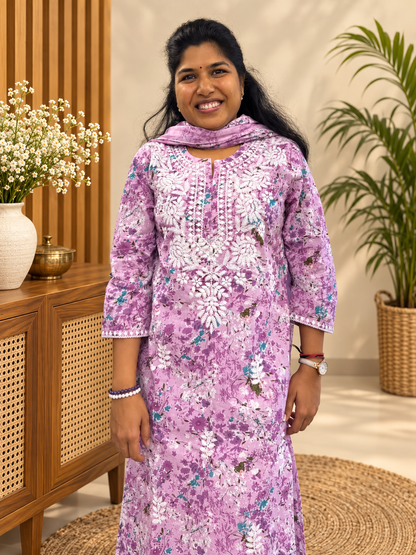 Lavender Floral Embroidered Salwar Set
