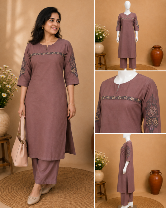 Dusty Rose Muslin Silk Kurta Set