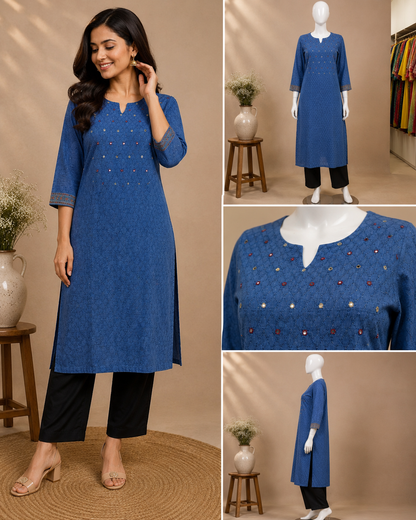 Blue Cotton Kurti