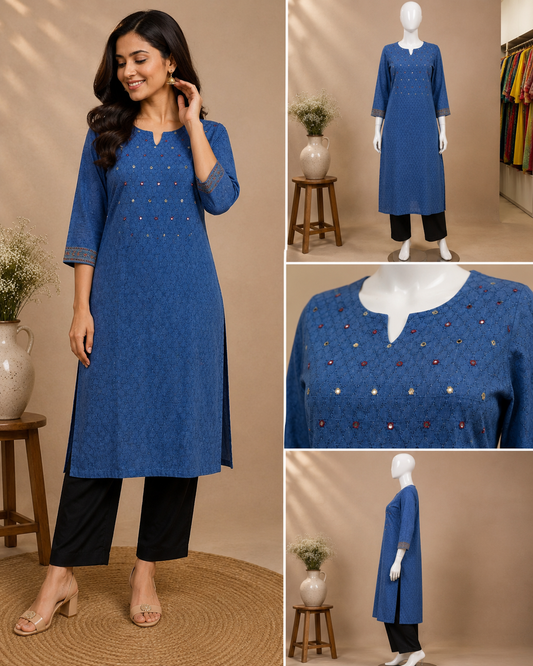 Blue Cotton Kurti