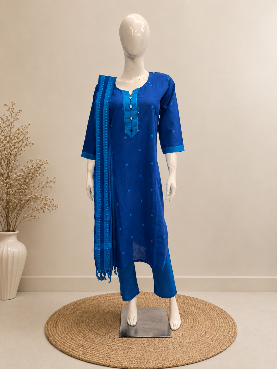 Handloom Cotton Blue Dupatta Set