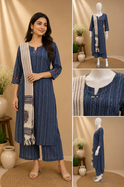 Cotton Blue Dupatta Set