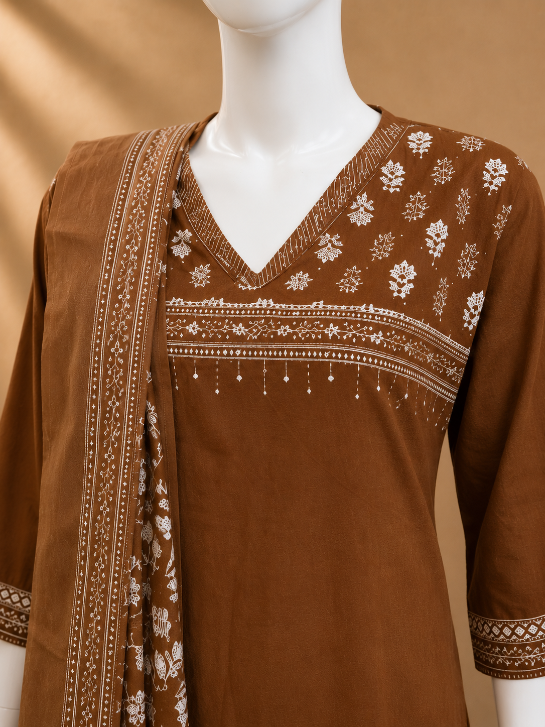 Brown Cotton Dupatta Set